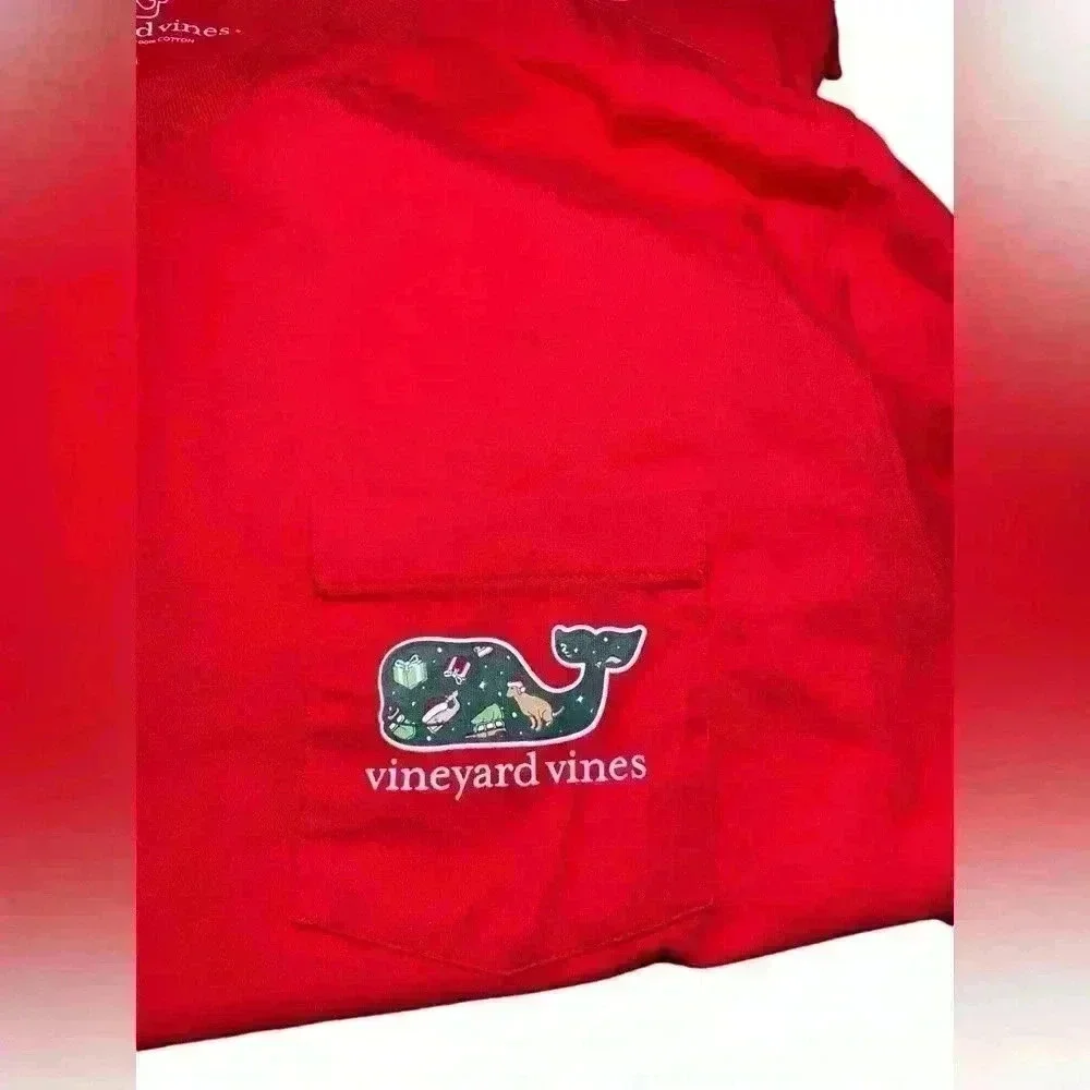 Vinyard Vines Men’s Christmas Tee Long Sleeve Red Shirt Size M